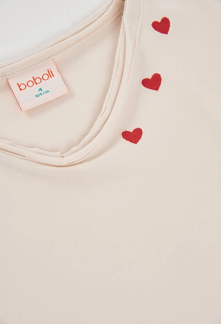 T-shirt en maille fille écru avec cœurs