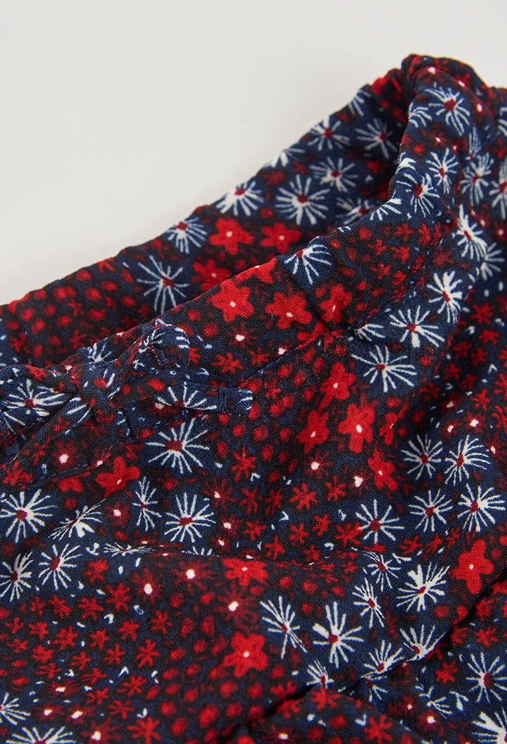 Saia estampado flores azul-marinho com folhos