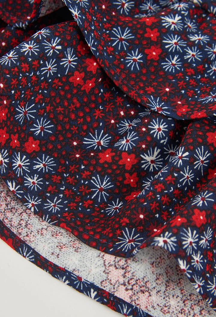 Saia estampado flores azul-marinho com folhos