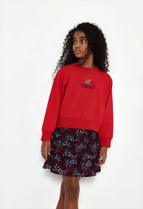 Gonna con stampa floreale blu navy con volant