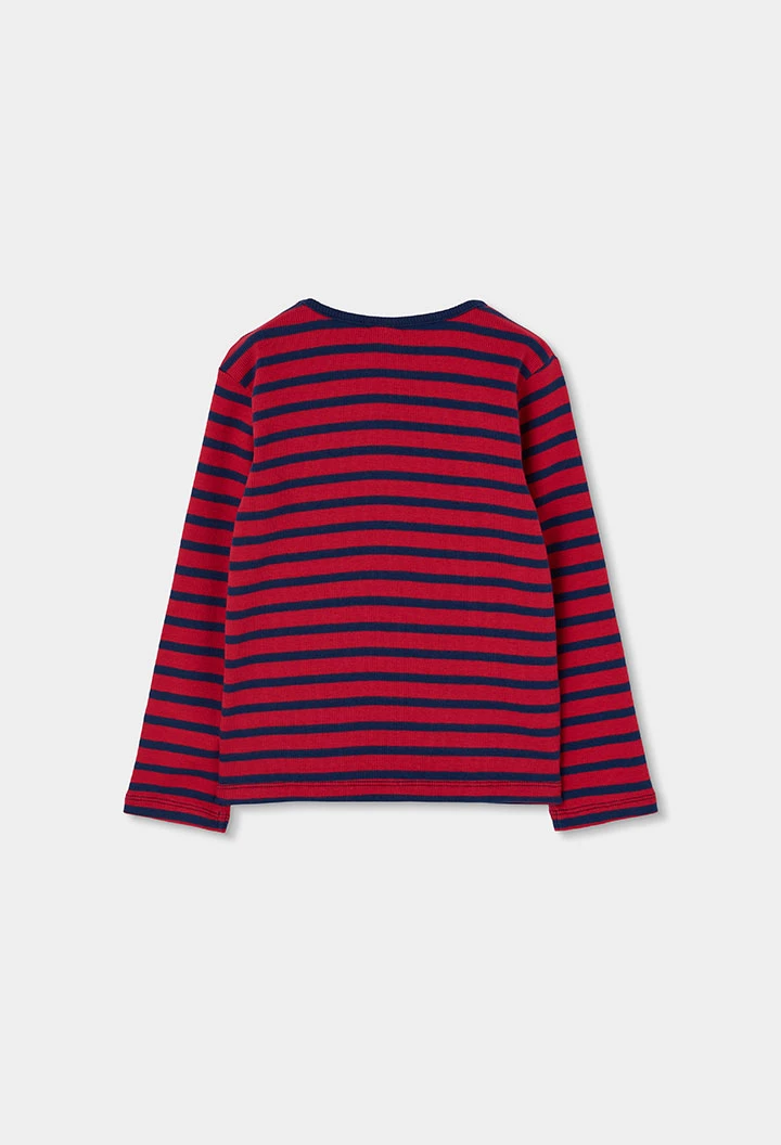 T-shirt en maille fille rouge rayures marinières