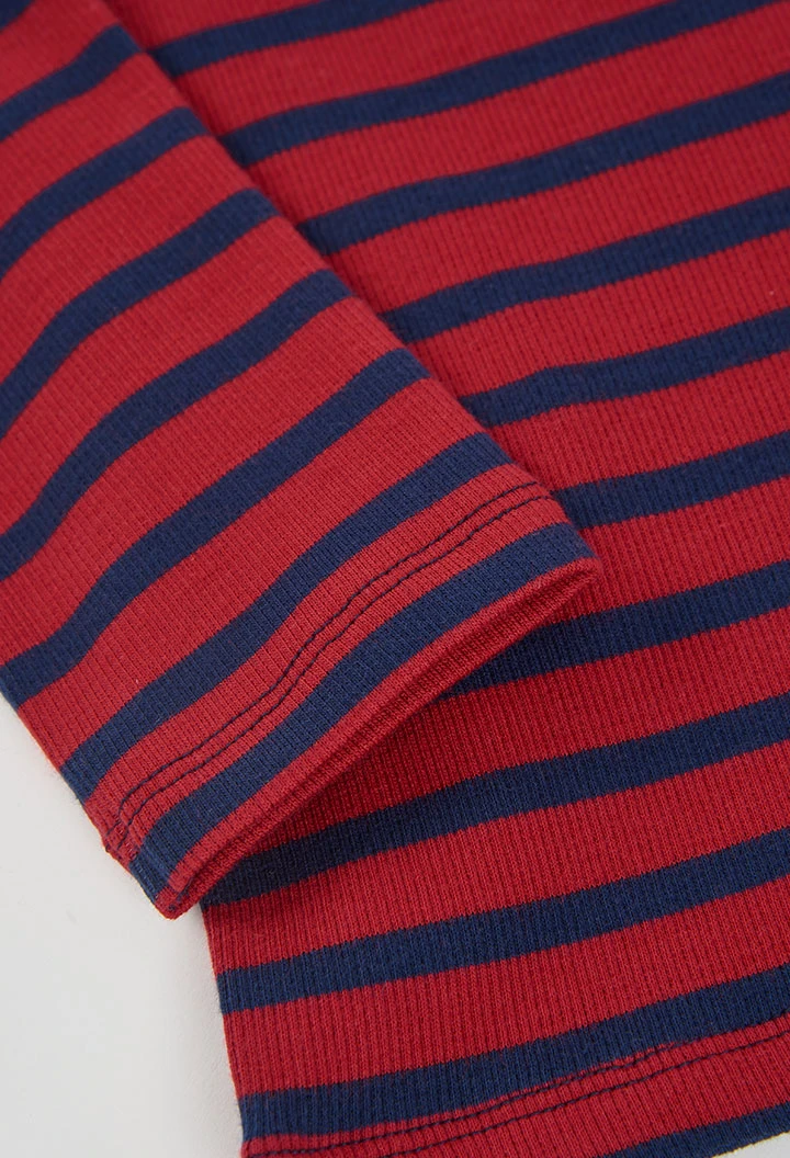 T-shirt en maille fille rouge rayures marinières
