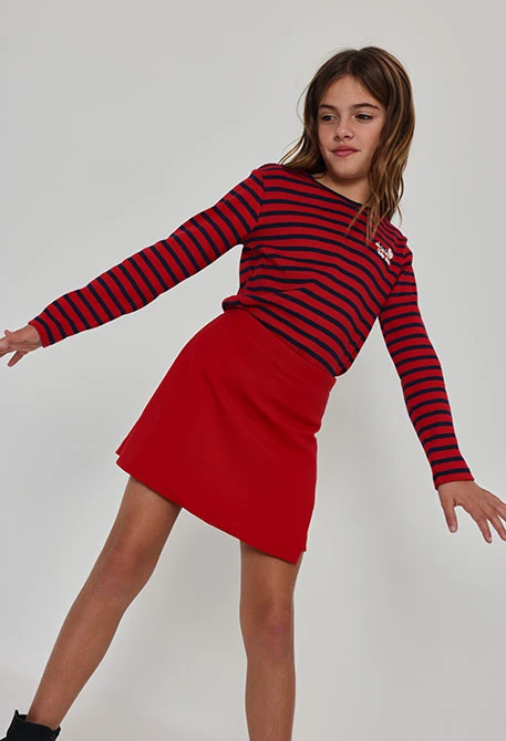T-shirt en maille fille rouge rayures marinières