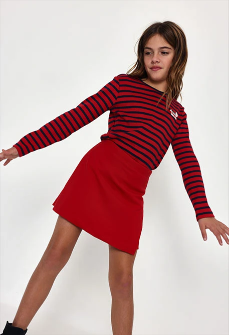 Camiseta punto niña roja rayas marineras