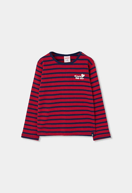 T-shirt en maille fille rouge rayures marinières