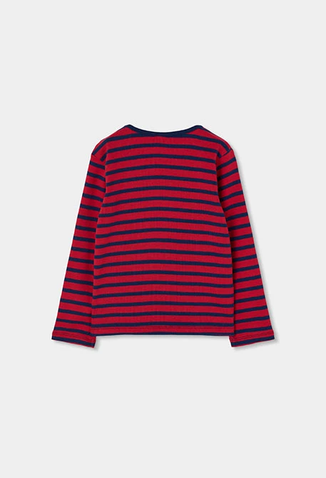 T-shirt en maille fille rouge rayures marinières