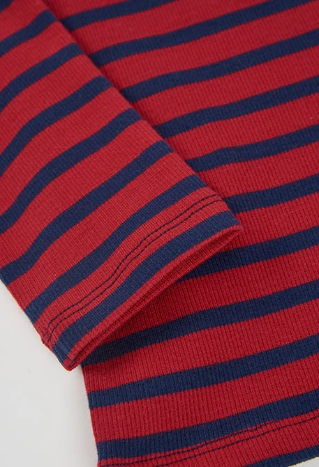 T-shirt en maille fille rouge rayures marinières