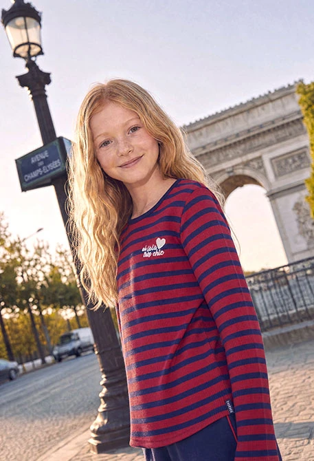 Red striped sailor knit T-shirt for girls
