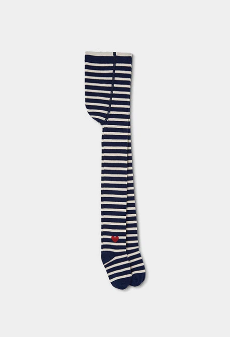 Collant rayé bleu marine avec cœur