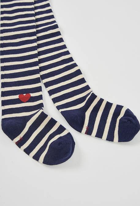 Collant rayé bleu marine avec cœur