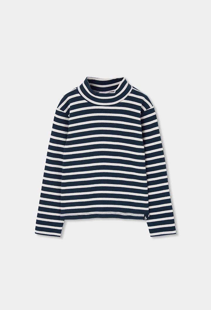 T-shirt en maille côtelée fille bleu marine rayures