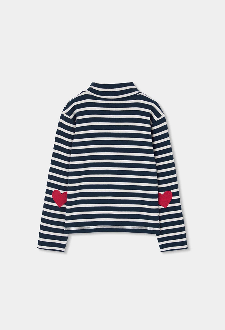 T-shirt en maille côtelée fille bleu marine rayures