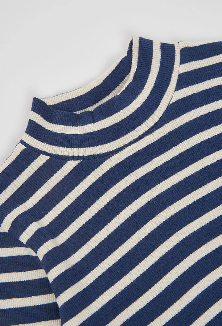T-shirt en maille côtelée fille bleu marine rayures