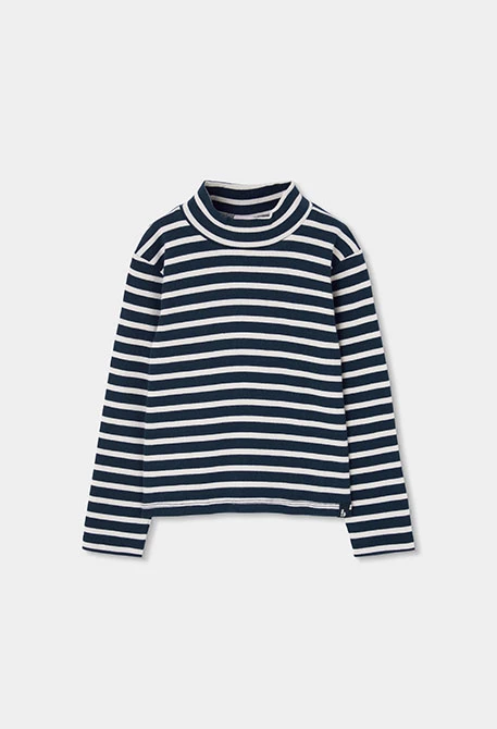 T-shirt en maille côtelée fille bleu marine rayures