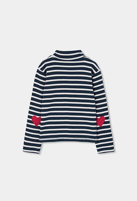 T-shirt en maille côtelée fille bleu marine rayures