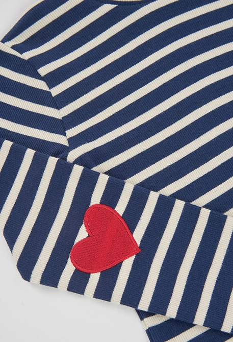 T-shirt en maille côtelée fille bleu marine rayures