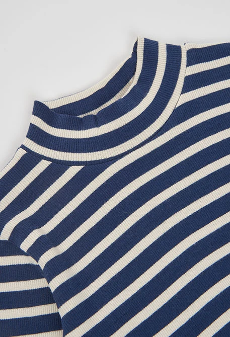 T-shirt en maille côtelée fille bleu marine rayures