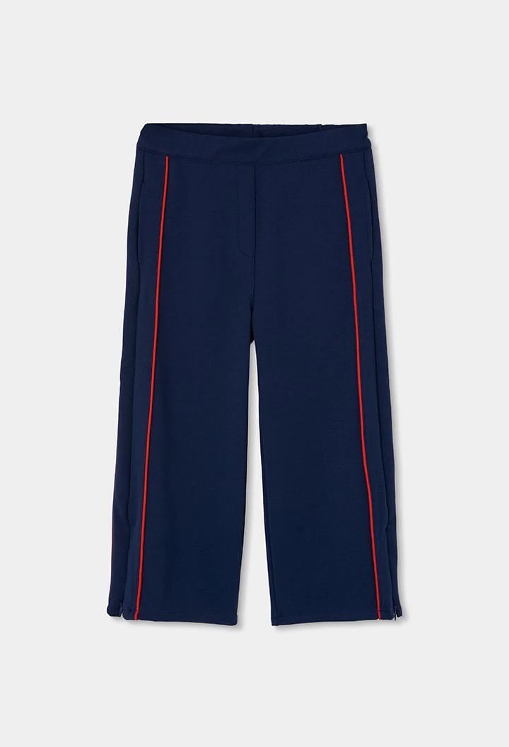 Pantalon fille bleu marine avec bande rouge latérale