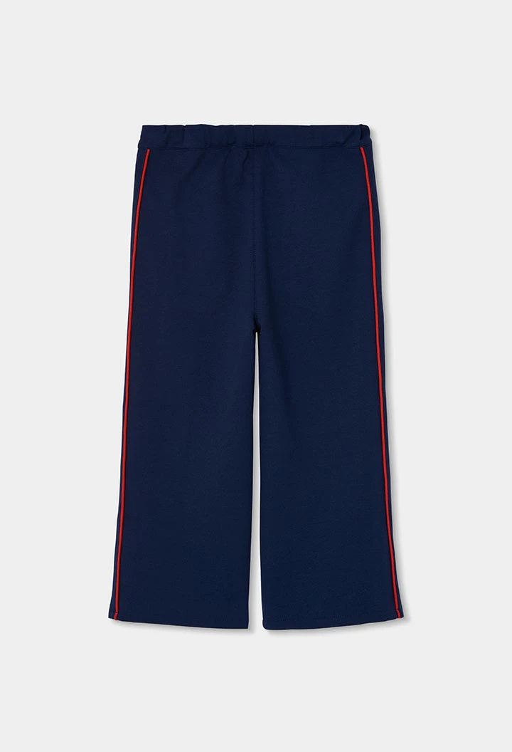 Pantalon fille bleu marine avec bande rouge latérale