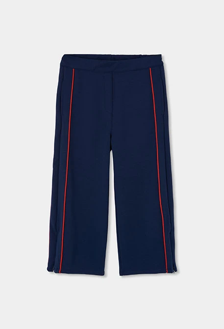 Pantalon fille bleu marine avec bande rouge latérale