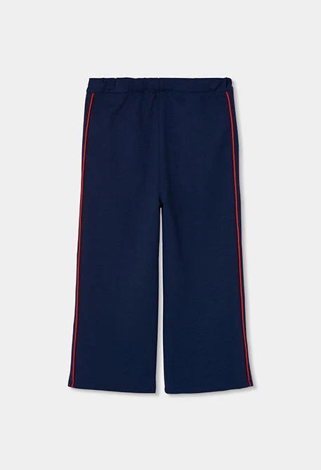 Pantalon fille bleu marine avec bande rouge latérale