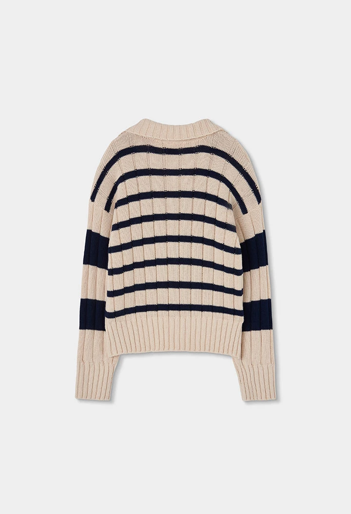 Cream striped embroidered heart girl\'s jumper