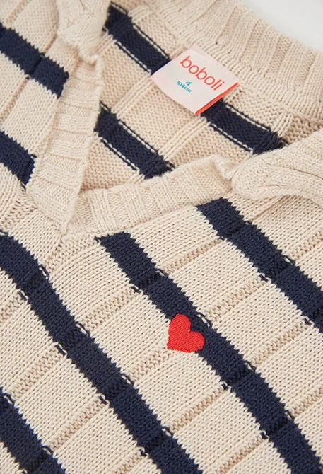 Jersey niña crudo listado bordado corazón