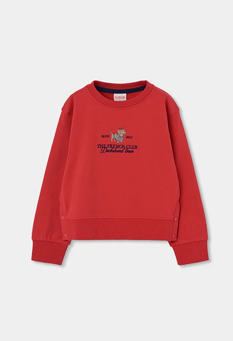 Sweat-shirt en molleton fille grenat broderie chien