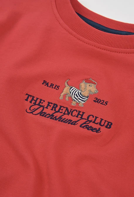Sweat-shirt en molleton fille grenat broderie chien