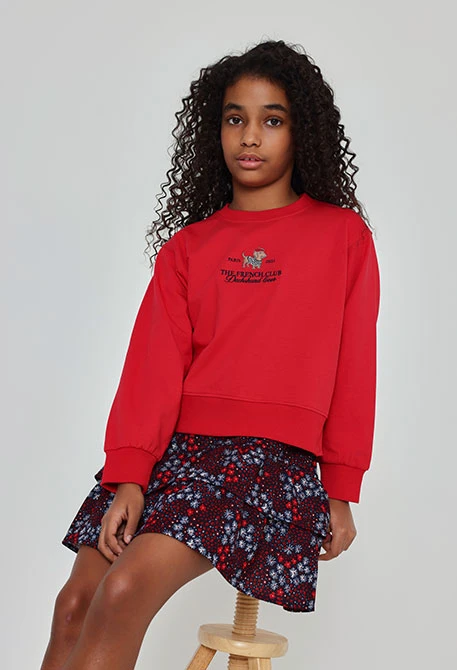 Sudadera felpa niña granate bordado perro