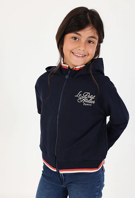 Chaqueta felpa niña azul marino con capucha