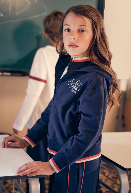 Chaqueta felpa niña azul marino con capucha