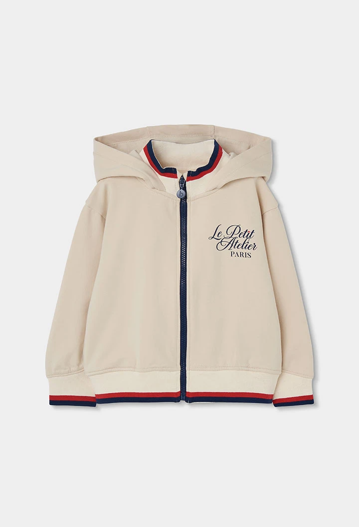 Chaqueta felpa niña crudo con capucha