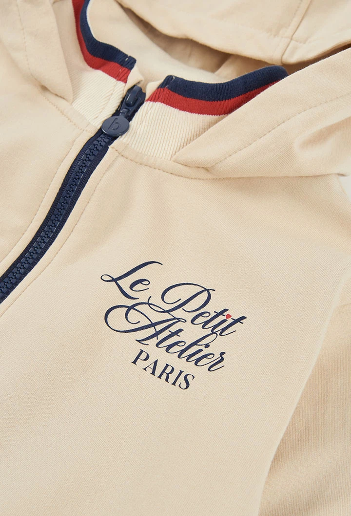 Chaqueta felpa niña crudo con capucha
