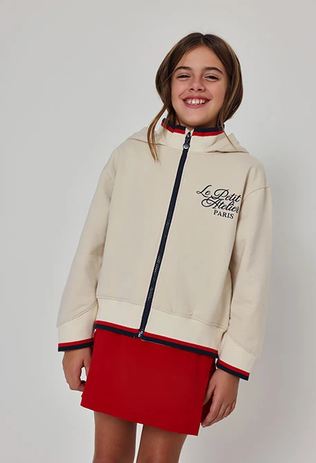 Veste en molleton fille écrue à capuche