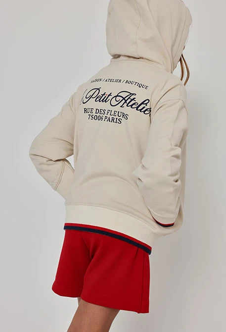 Veste en molleton fille écrue à capuche