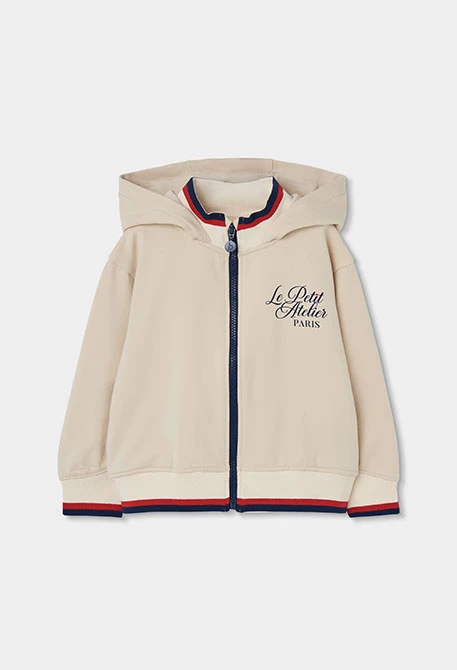 Veste en molleton fille écrue à capuche
