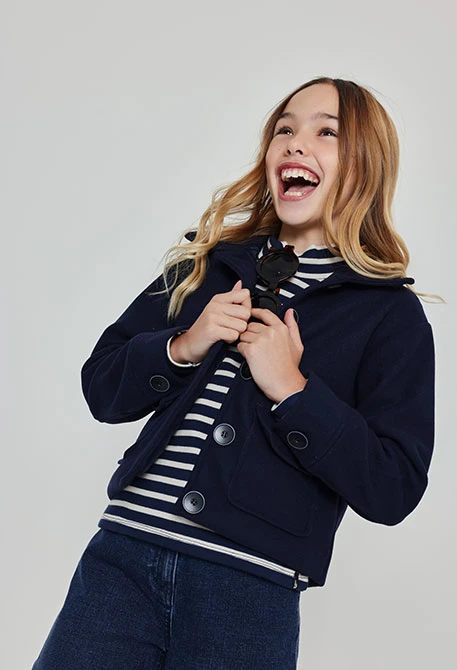 Navy blue girl\'s jacket with buttons