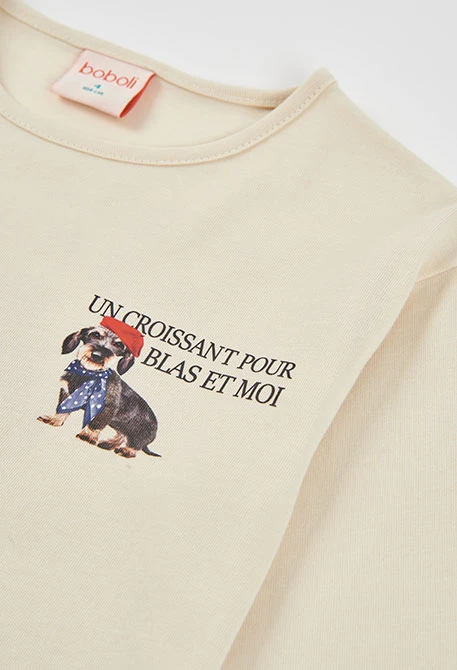 T-shirt en maille fille écru imprimé chien