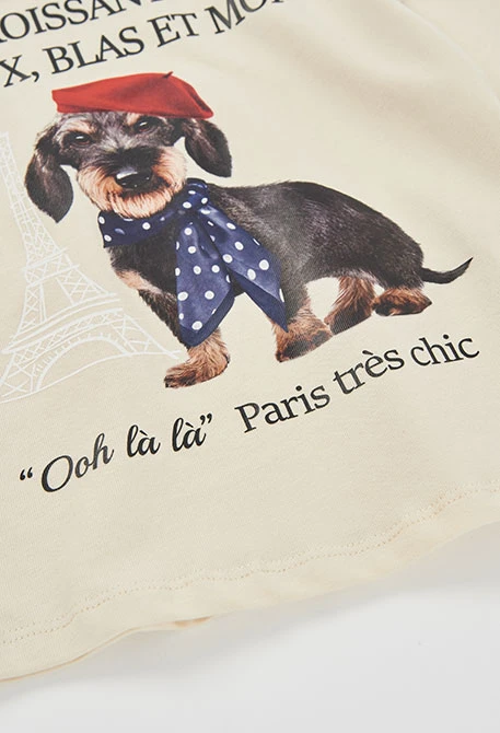 T-shirt en maille fille écru imprimé chien