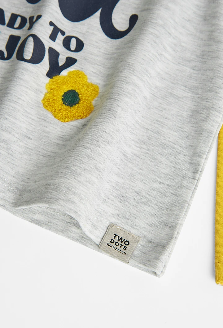 Camiseta malha elástica bicolor para menina