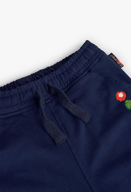 Boys' stretch plush trousers in navy blue
