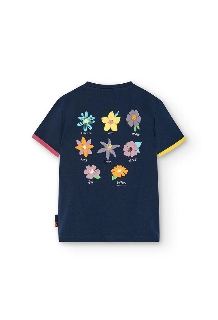 Camiseta de punto elástico de niña en azul marino