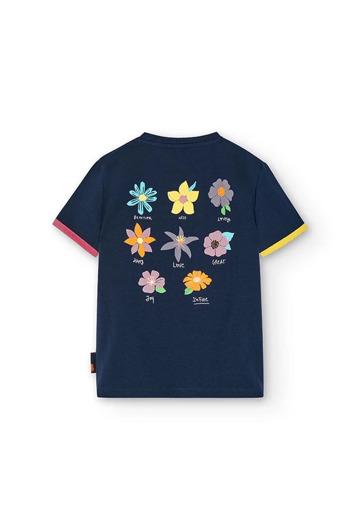 T-shirt tricoté maille élastique pour fille en bleu marine