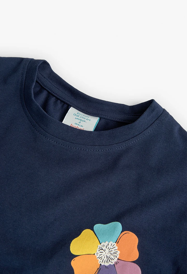 T-shirt tricoté maille élastique pour fille en bleu marine