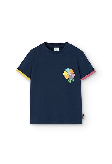 Maglietta in jersey elasticizzata da bambina blu marino