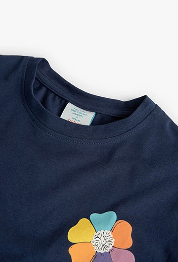 T-shirt tricoté maille élastique pour fille en bleu marine