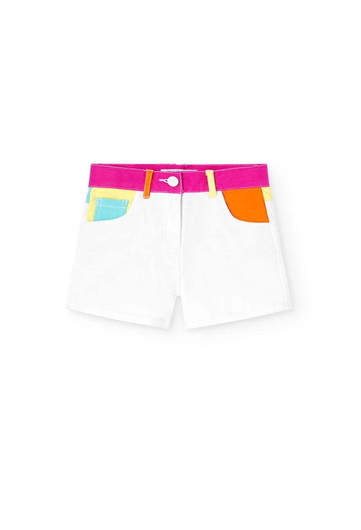 Short basic en twill élastique pour fille, blanc