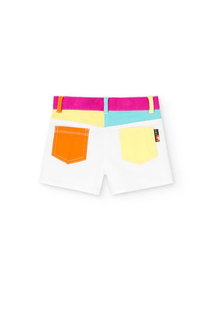 Short basic en twill élastique pour fille, blanc