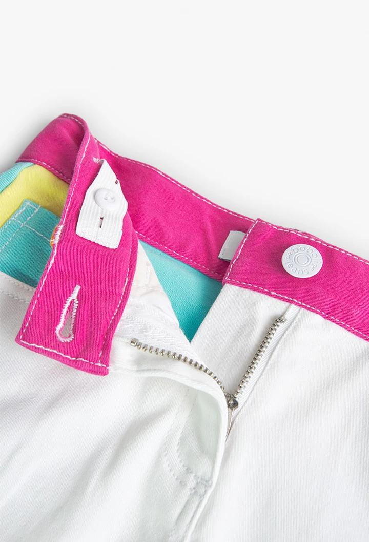 Short basic en twill élastique pour fille, blanc